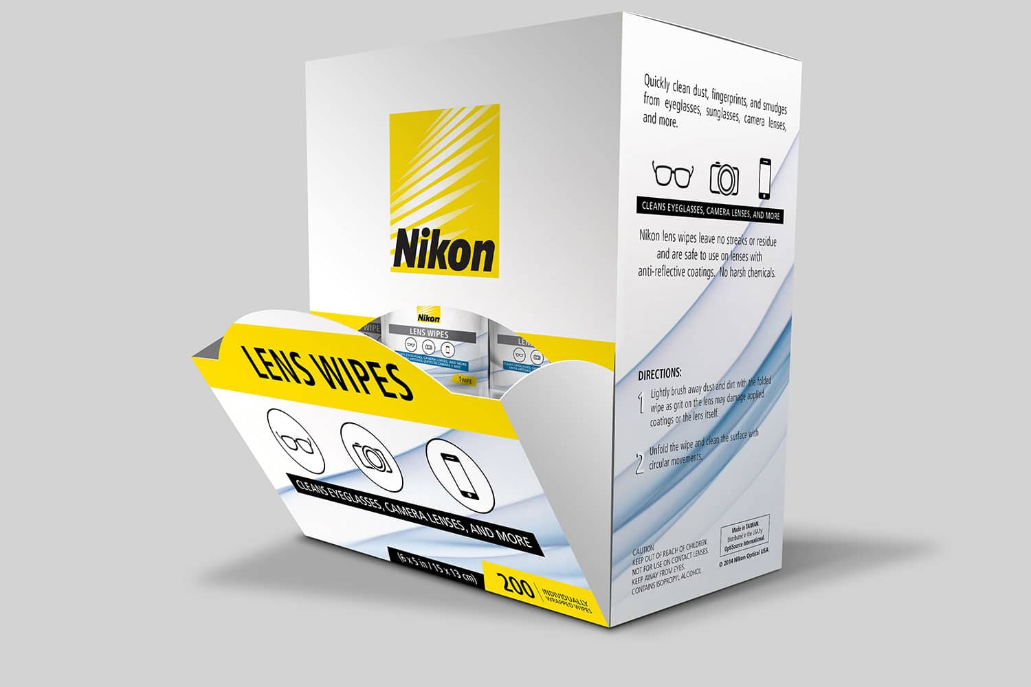 Nikon lens wipes packaging design